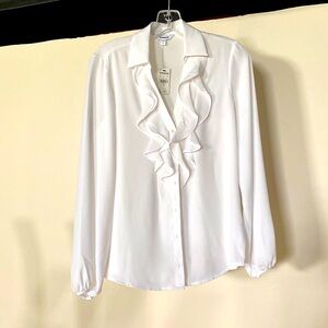 Express white button v-neck down shirt. Size XS. NWT
